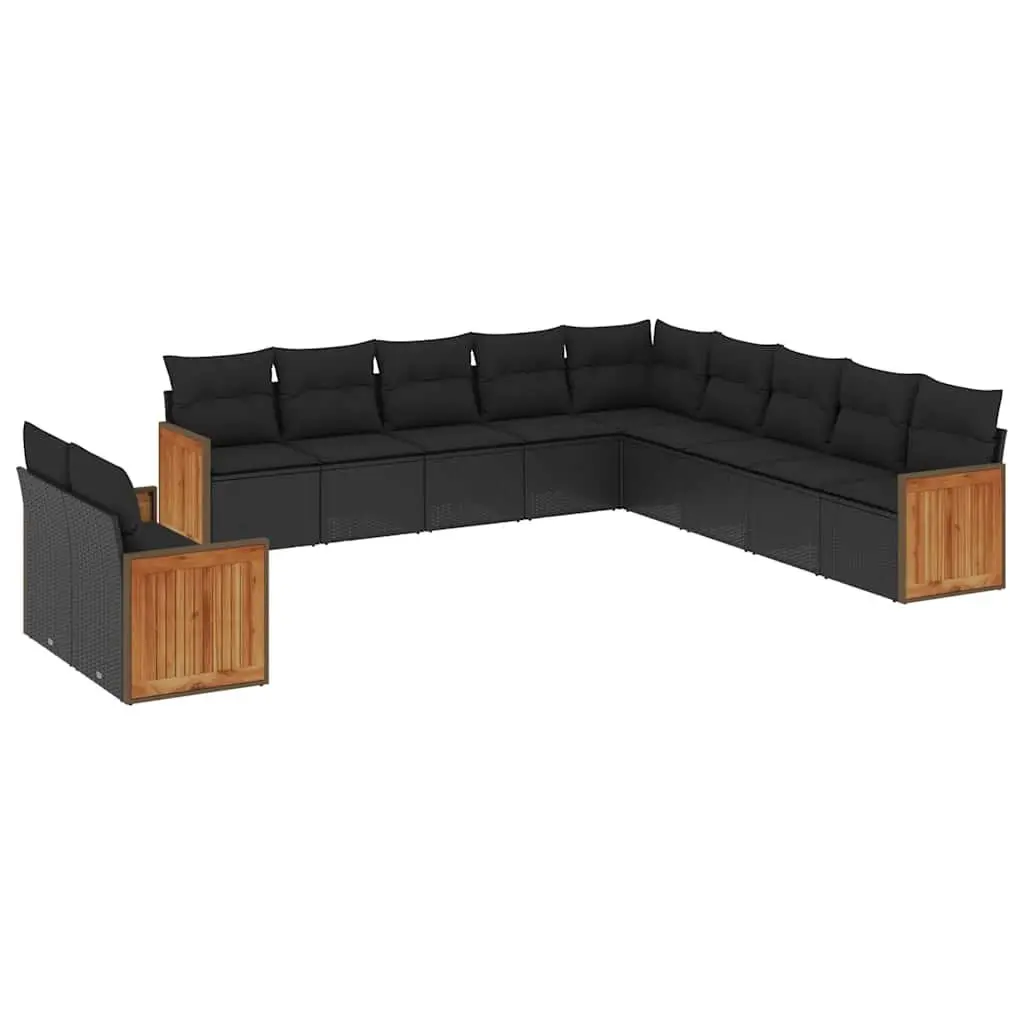 Garden Sofa Set 11 Piece Outdoor Furniture Patio Black Poly Rattan Modular