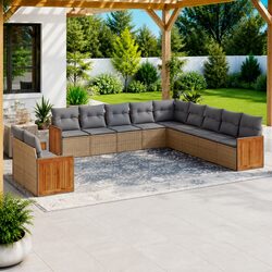 11 Piece Outdoor Garden Sofa Set Beige Cushions Patio Furniture Rattan Lounge