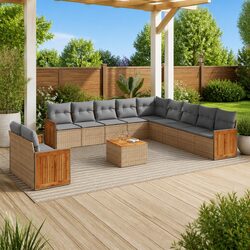 Garden Sofa Set 12 Piece Outdoor Furniture Patio Beige Rattan Modular Seating