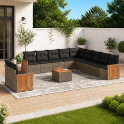 Garden Sofa Set 12 Piece Outdoor Furniture with Cushions Grey Rattan Patio