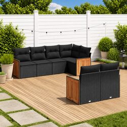 7 Piece Garden Sofa Set with Cushions Black Outdoor Patio Furniture Rattan
