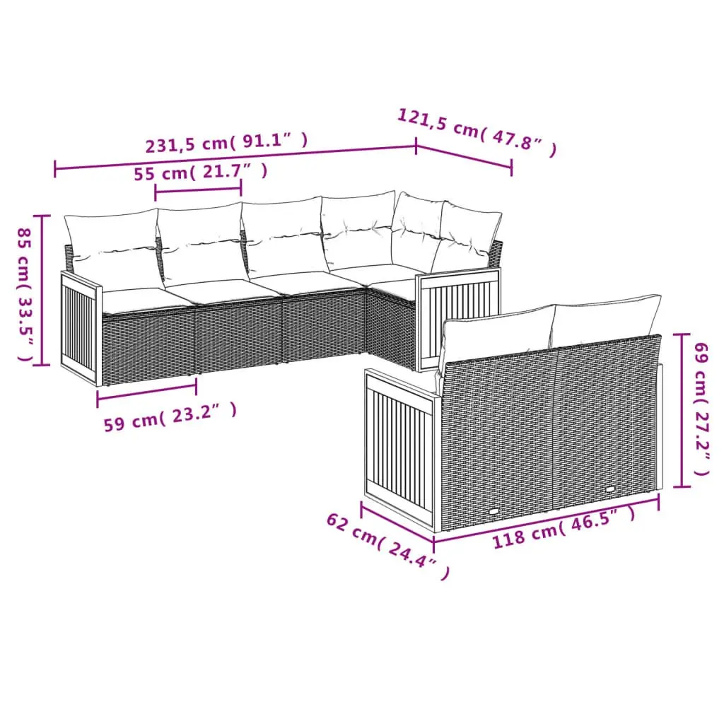 Garden Sofa Set 7 Piece Outdoor Furniture Grey Rattan with Cushions Patio