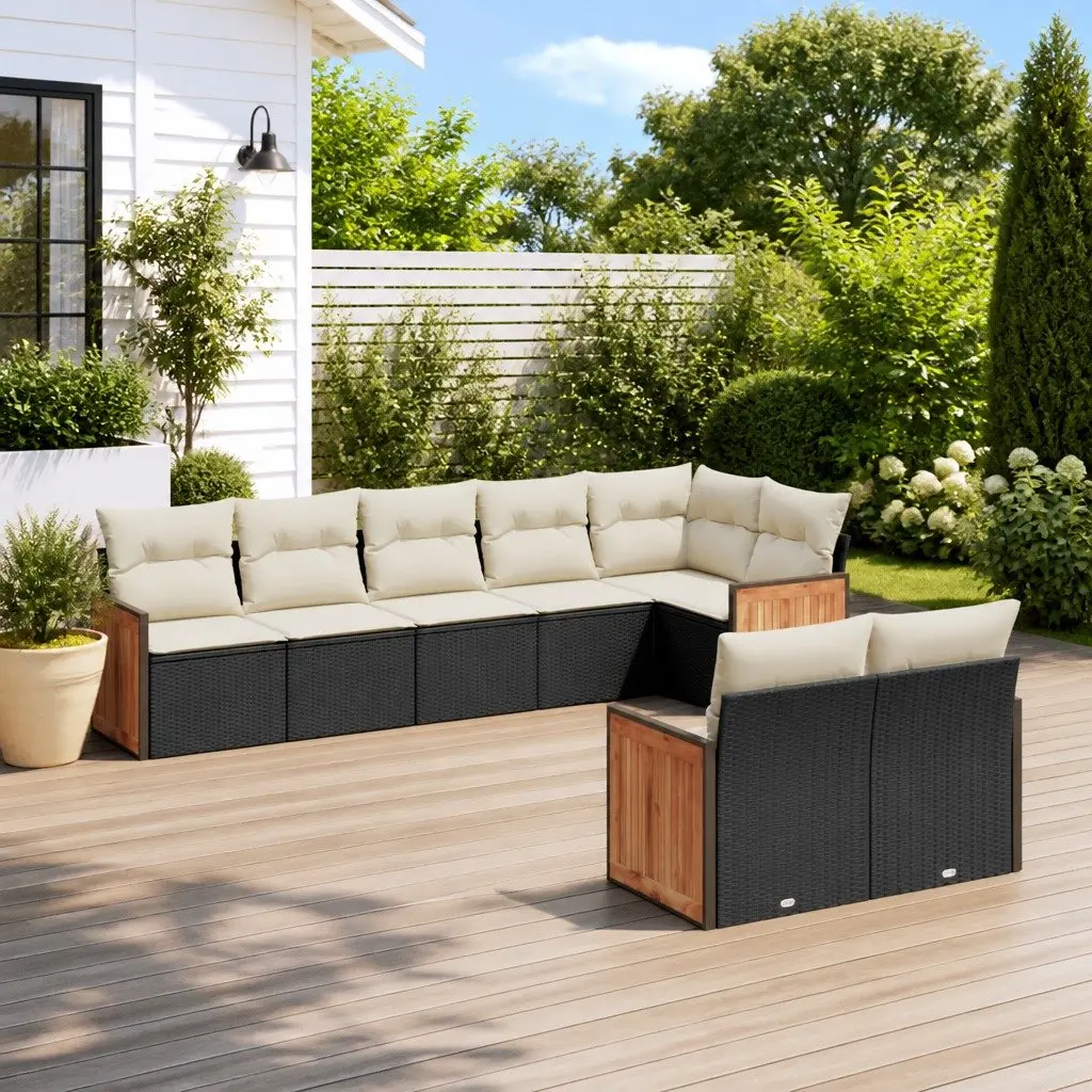Garden Sofa Set 8 Piece Outdoor Furniture Patio Lounge Seating Black Cushioned