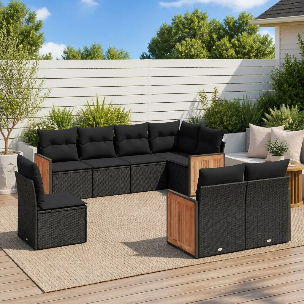 Garden Sofa Set 8 Piece Outdoor Furniture Black Poly Rattan Patio Lounge