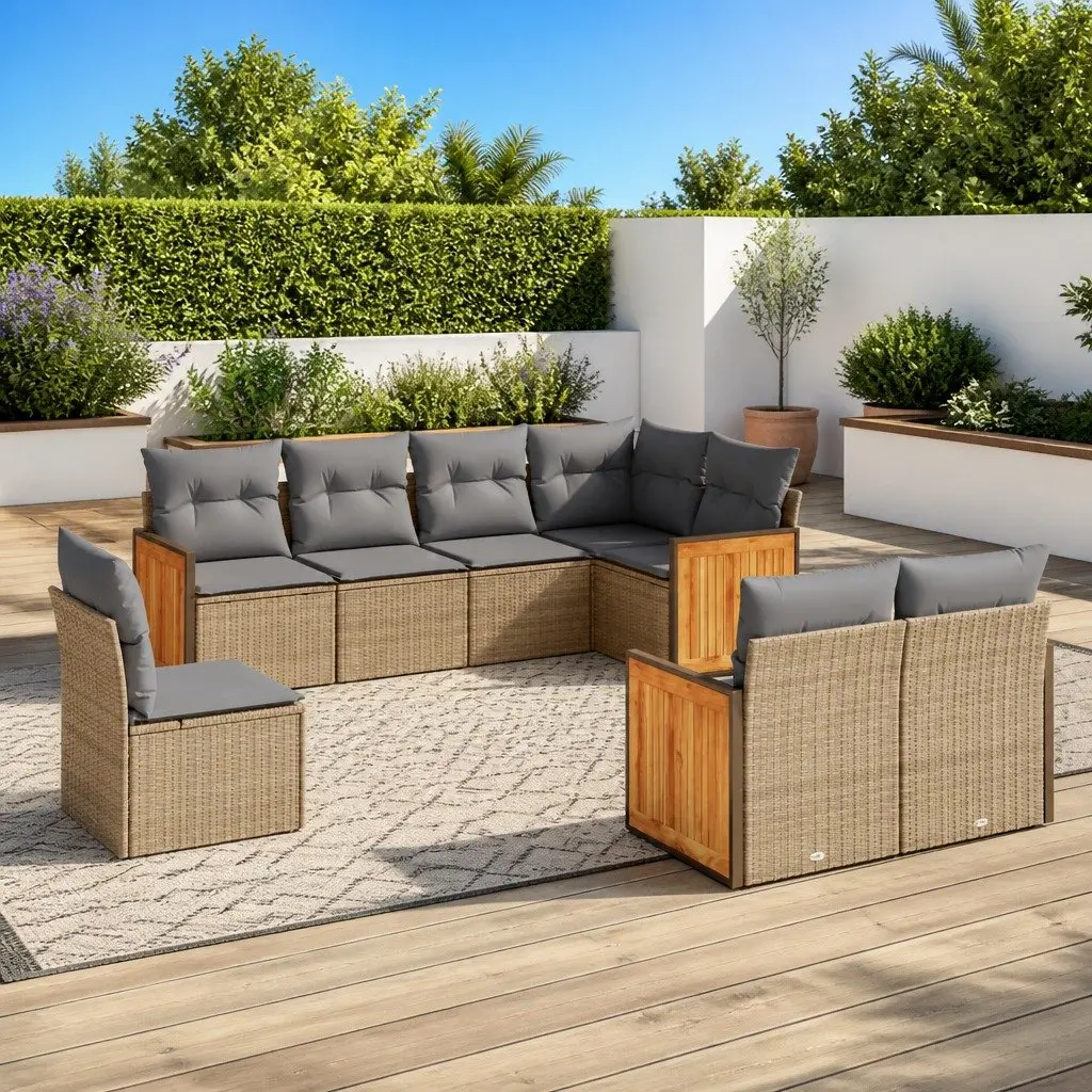 Modular Outdoor Furniture Garden Sofa Set 8 Piece with Beige Cushions