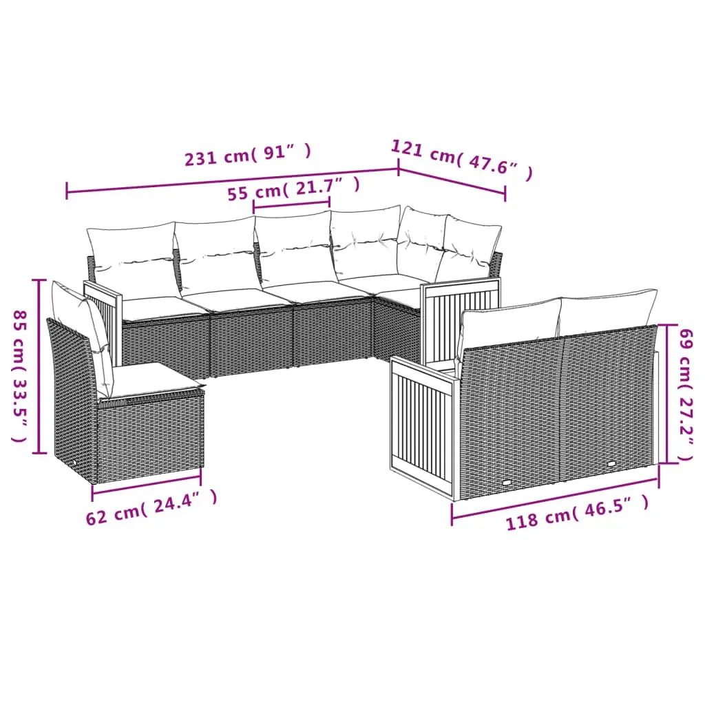 Modular Outdoor Furniture Garden Sofa Set 8 Piece with Beige Cushions