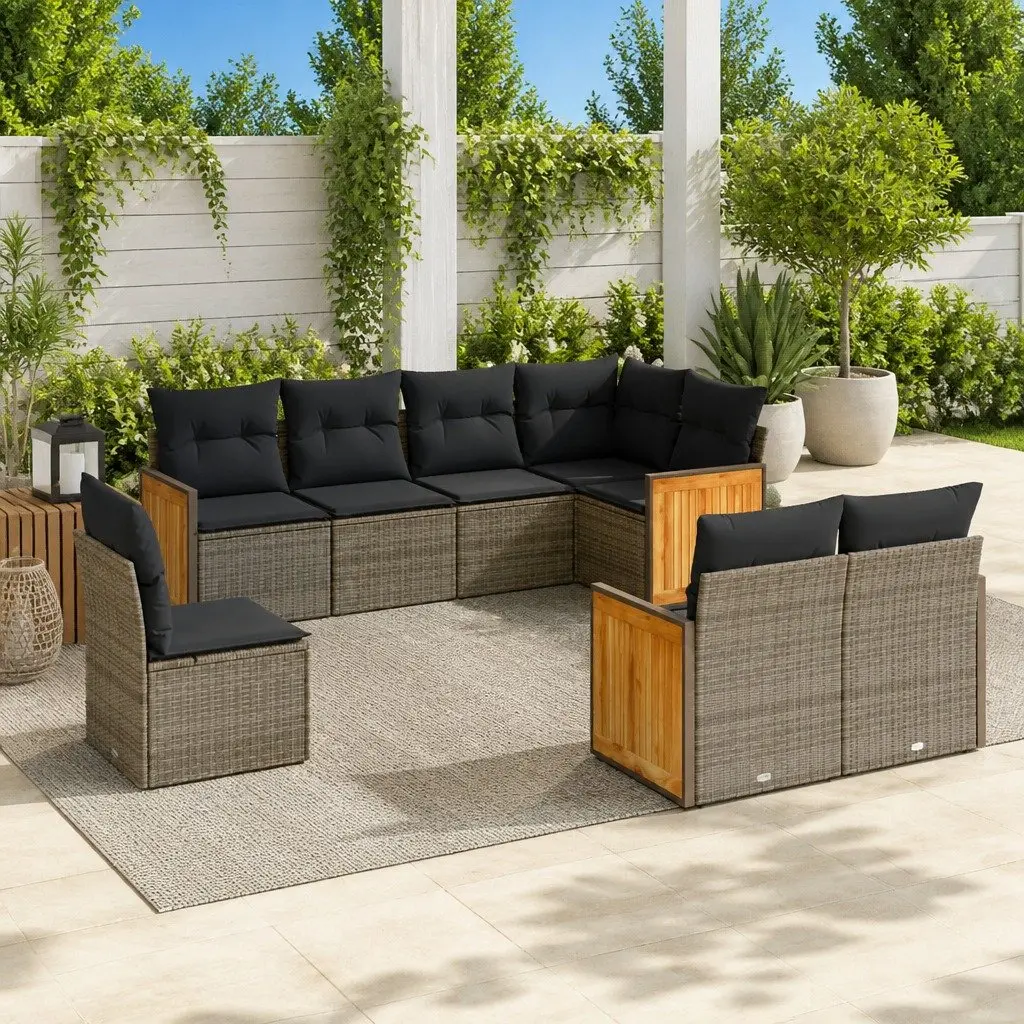 Garden Sofa Set 8 Piece Outdoor Furniture Grey Poly Rattan Modular Patio Lounge
