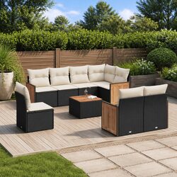 Garden Sofa Set 9 Piece Outdoor Furniture Patio with Cushions Black Rattan
