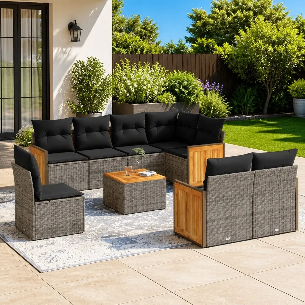 Garden Sofa Set 9 Piece Outdoor Furniture Patio Lounge with Cushions Grey