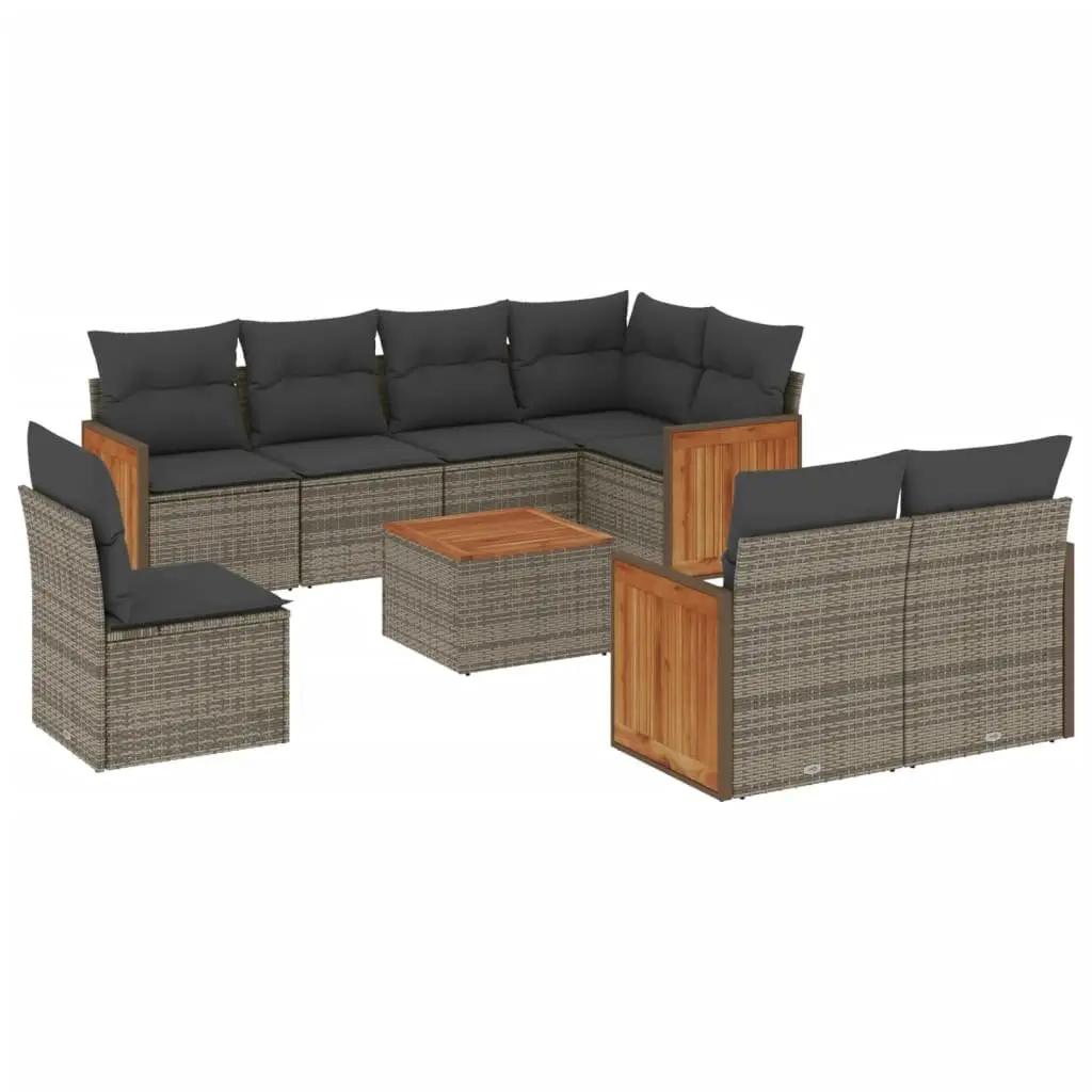 Garden Sofa Set 9 Piece Outdoor Furniture Patio Lounge with Cushions Grey
