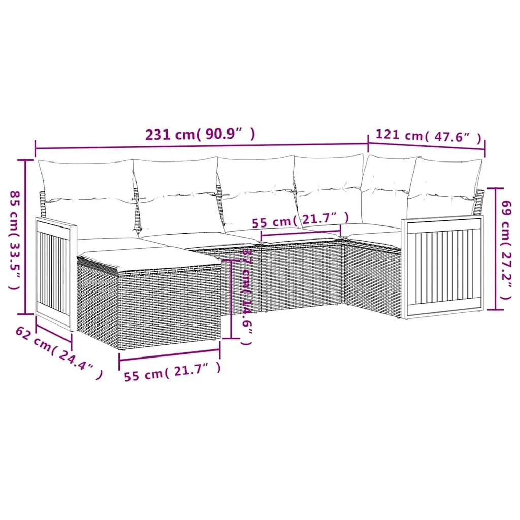 Garden Sofa Set Modular 6 Piece Outdoor Furniture Black Cushions