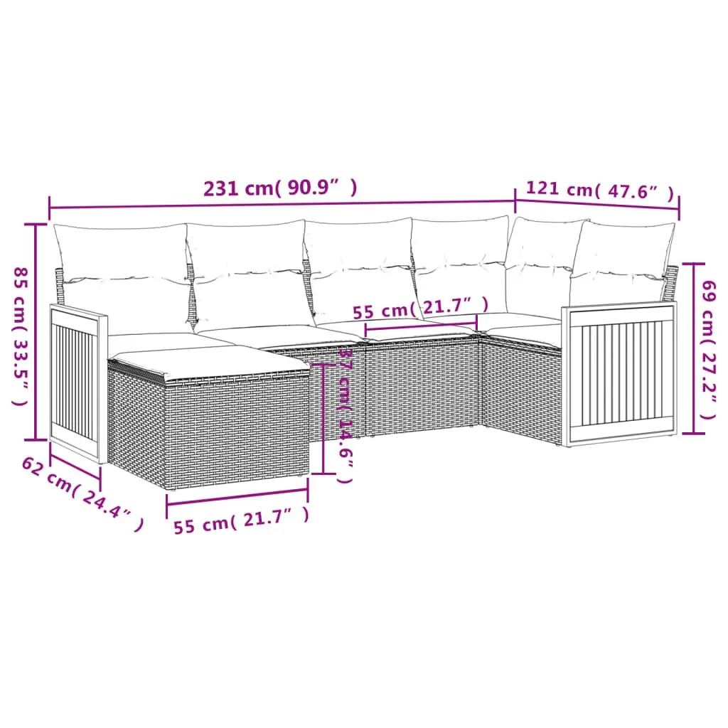 6 Piece Modular Outdoor Garden Sofa Set Black PE Rattan Patio Furniture