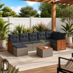 Garden Sofa Set 8 Piece Outdoor Furniture Patio Sectional Grey with Cushions