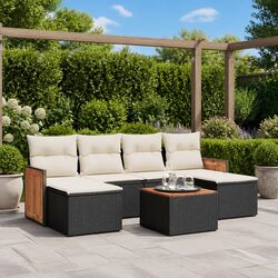 7 Piece Garden Sofa Set Outdoor Furniture Black Poly Rattan with Cushions Patio