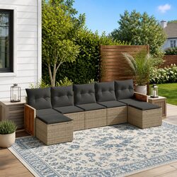 Garden Sofa Set 7 Piece Outdoor Furniture Patio Lounge Grey with Cushions