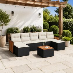 Garden Sofa Set 8 Piece Outdoor Furniture Black Poly Rattan with Cushions Patio
