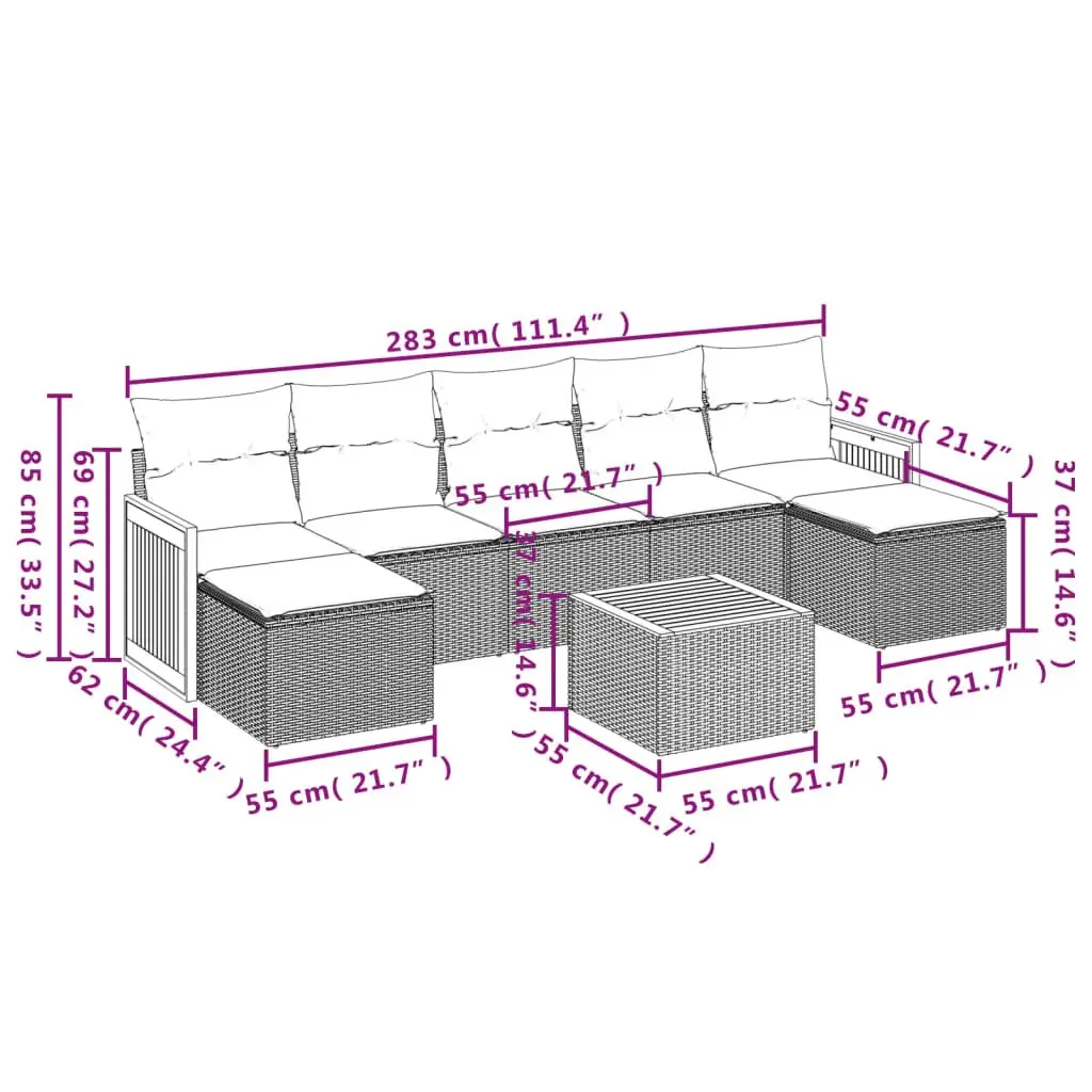 Garden Sofa Set 8 Piece Outdoor Furniture Grey Patio Rattan Modular with
