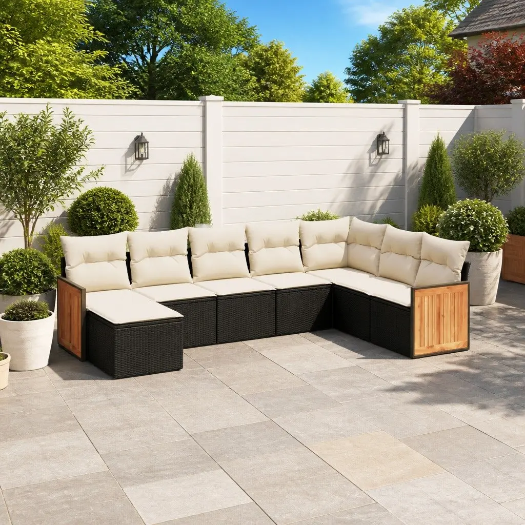 Garden Sofa Set 8 Piece Outdoor Furniture Patio Seating Modular Black Cushions