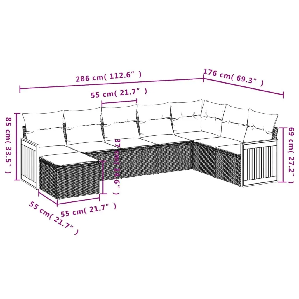 Garden Sofa Set 8 Piece Outdoor Furniture Patio Seating Modular Black Cushions