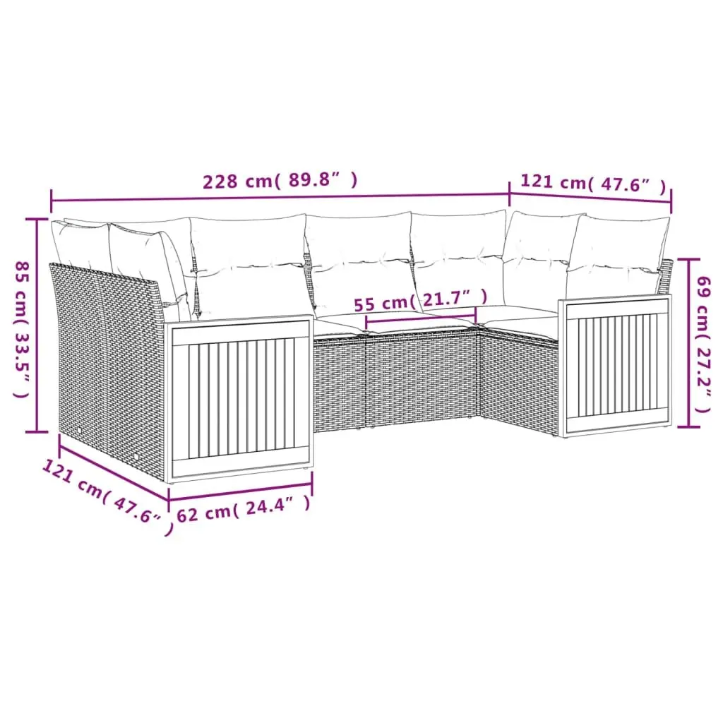 Garden Sofa Set 6 Piece Outdoor Furniture Patio Seating Grey with Cushions