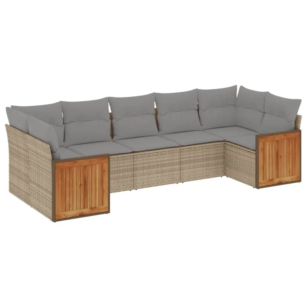 7 Piece Modular Outdoor Sofa Set Beige Cushions Poly Rattan Patio Furniture