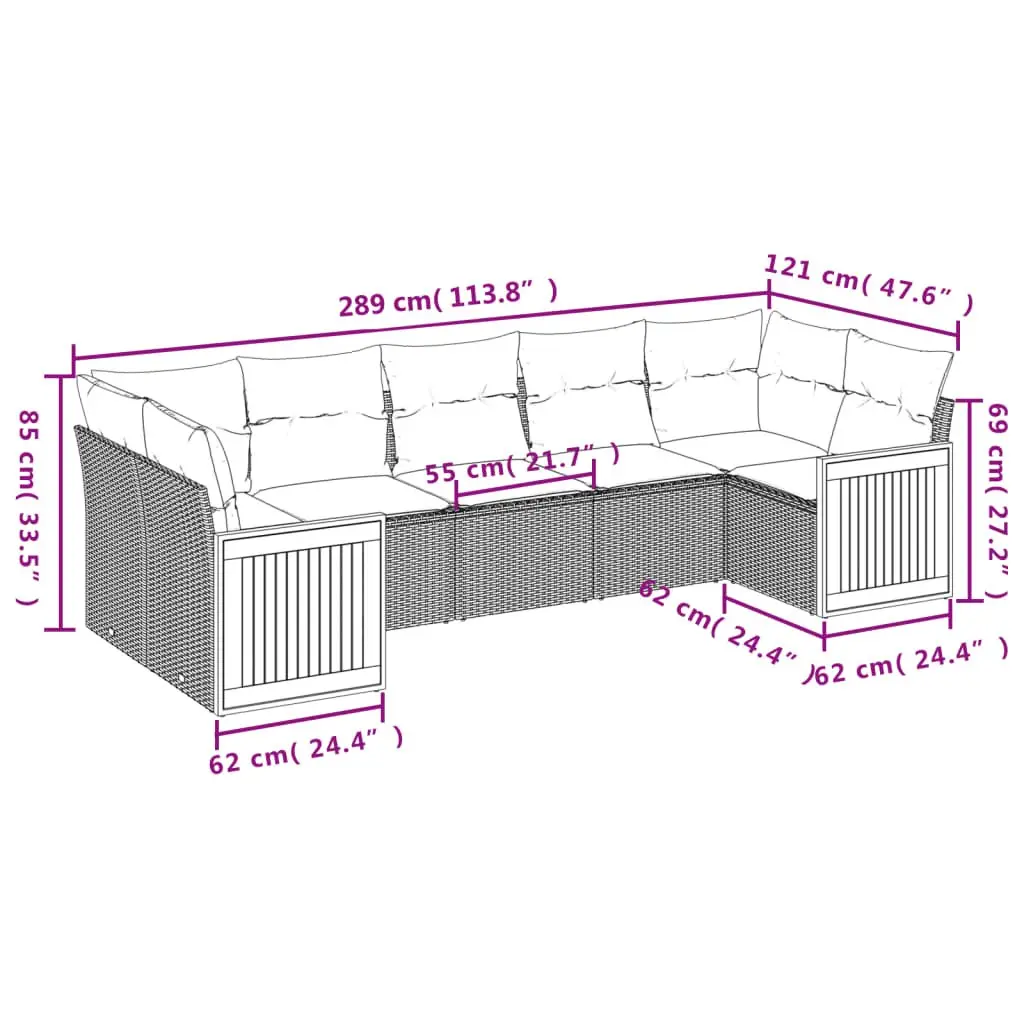 7 Piece Modular Outdoor Sofa Set Beige Cushions Poly Rattan Patio Furniture