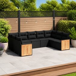 Outdoor Garden Sofa Set 9 Piece Modular Patio Furniture with Cushions Black