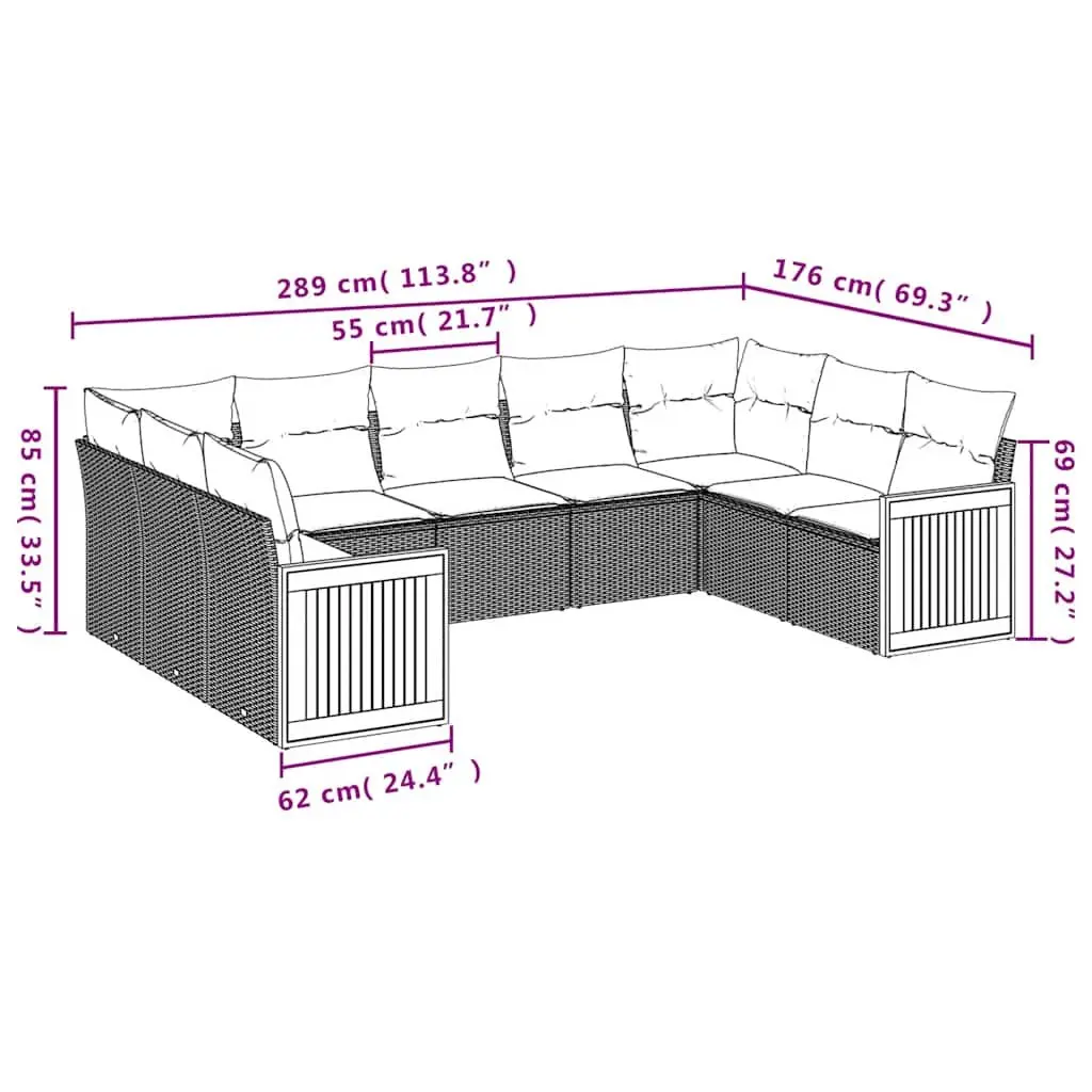 Outdoor Garden Sofa Set 9 Piece Modular Patio Furniture with Cushions Black