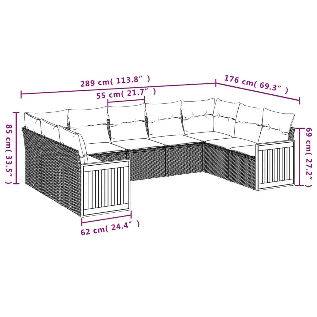 Garden Sofa Set 9 Piece Outdoor Furniture Patio Black Poly Rattan Cushions