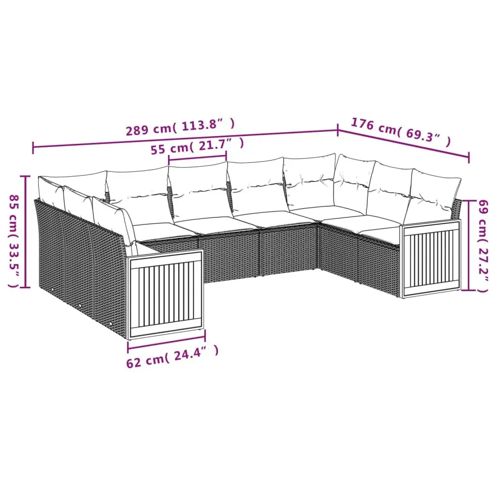 Outdoor Garden Sofa Set Modular Beige 9 Piece Poly Rattan Patio Furniture
