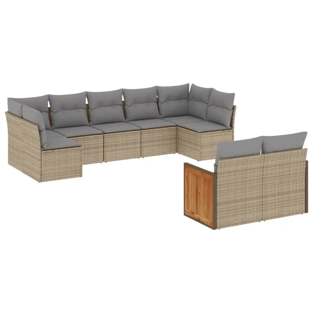 Garden Sofa Set 9 Piece Outdoor Patio Furniture Beige Poly Rattan Modular