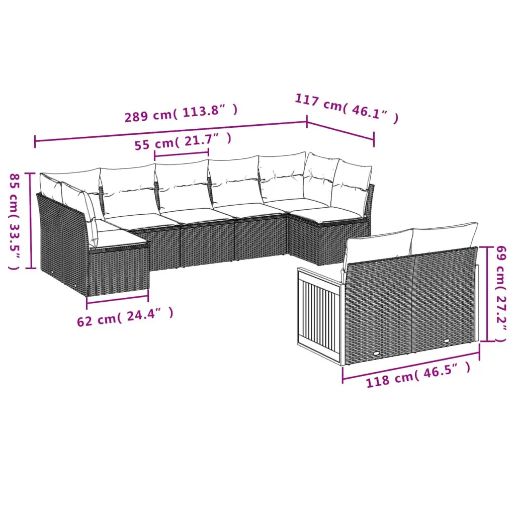 Garden Sofa Set 9 Piece Outdoor Furniture Patio Grey Poly Rattan Modular