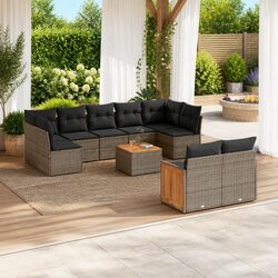 Garden Sofa Set 10 Piece Outdoor Furniture with Cushions Grey Rattan Patio
