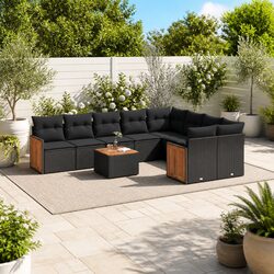 10 Piece Modular Garden Sofa Set with Cushions in Black