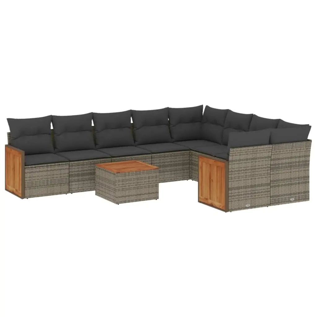 10 Piece Outdoor Garden Sofa Set Grey Poly Rattan Modular Patio Furniture