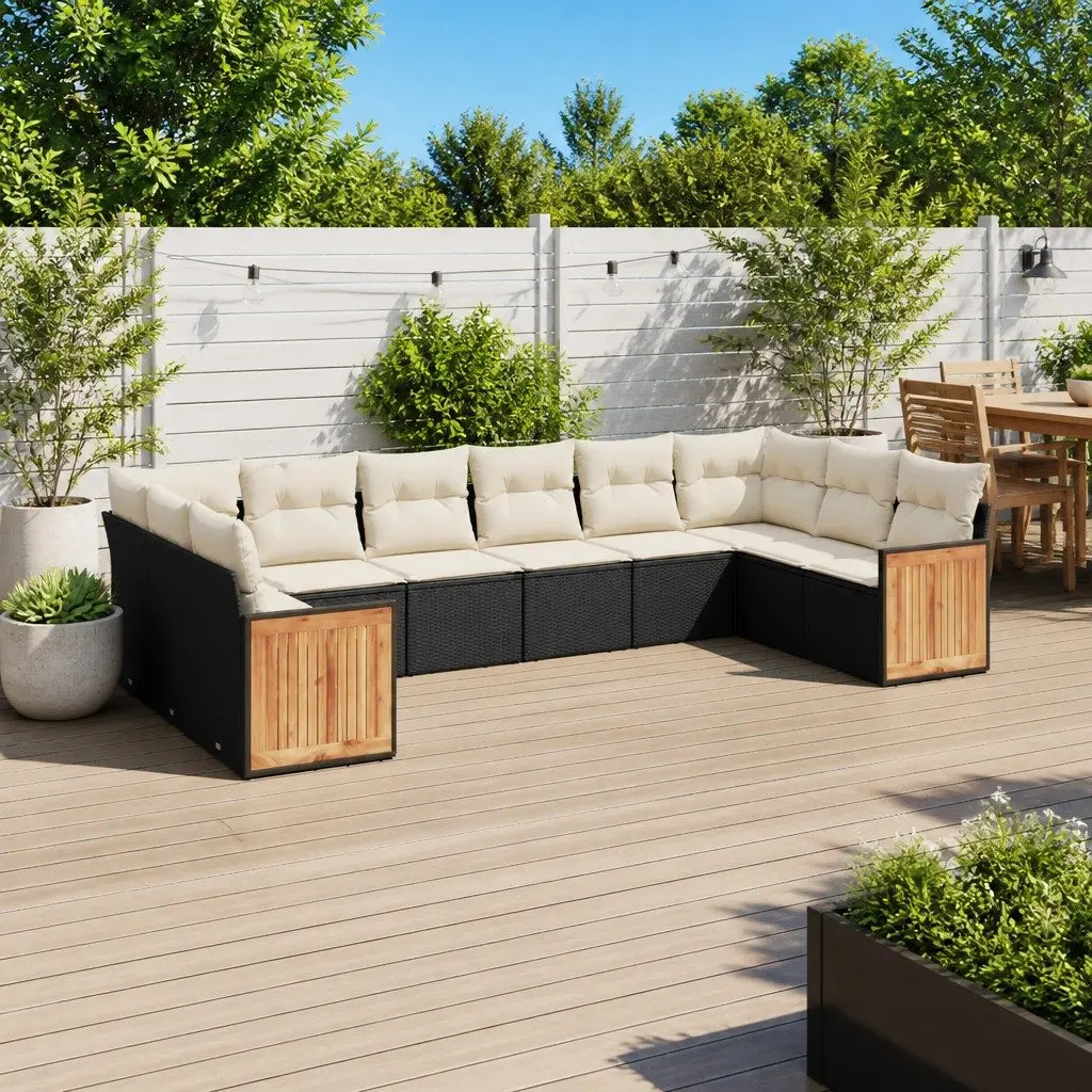 Garden Sofa Set 10 Piece Outdoor Furniture Patio Seating Black PE Rattan with Cushions