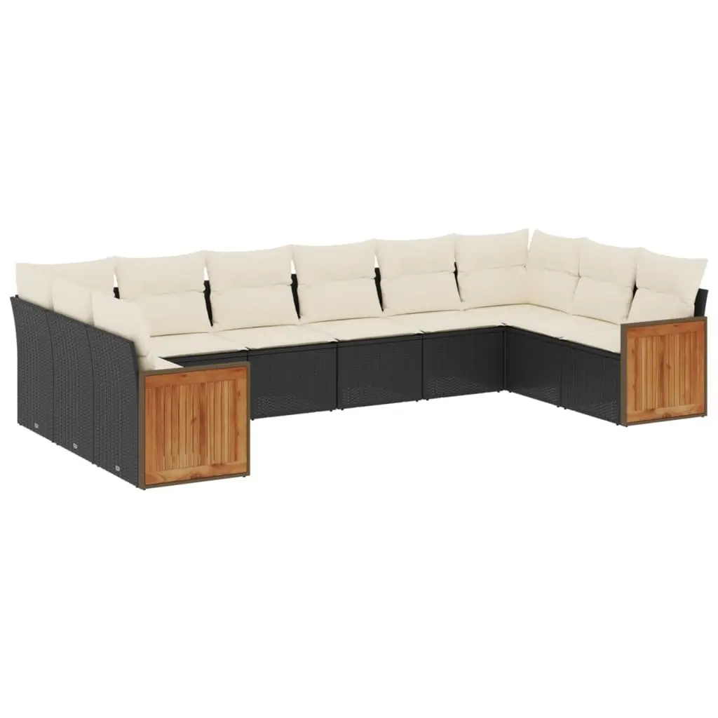 Garden Sofa Set 10 Piece Outdoor Furniture Patio Seating Black PE Rattan with Cushions