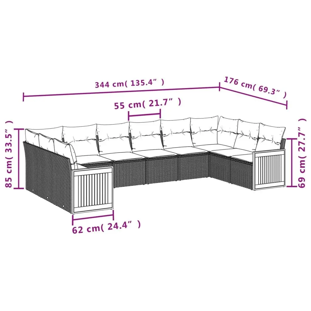 10-Piece Grey Garden Sofa Set