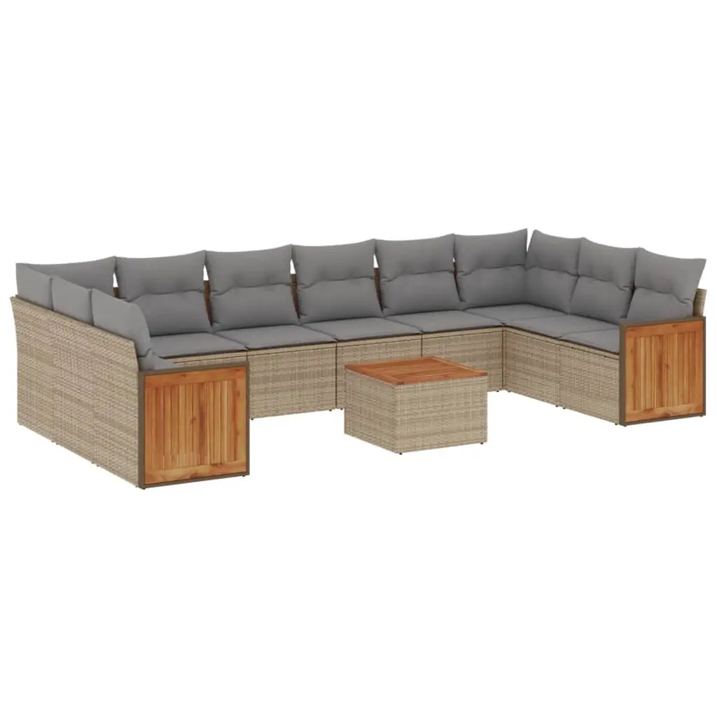 Garden Sofa Set 11 Piece Outdoor Furniture Beige Poly Rattan Patio Lounge