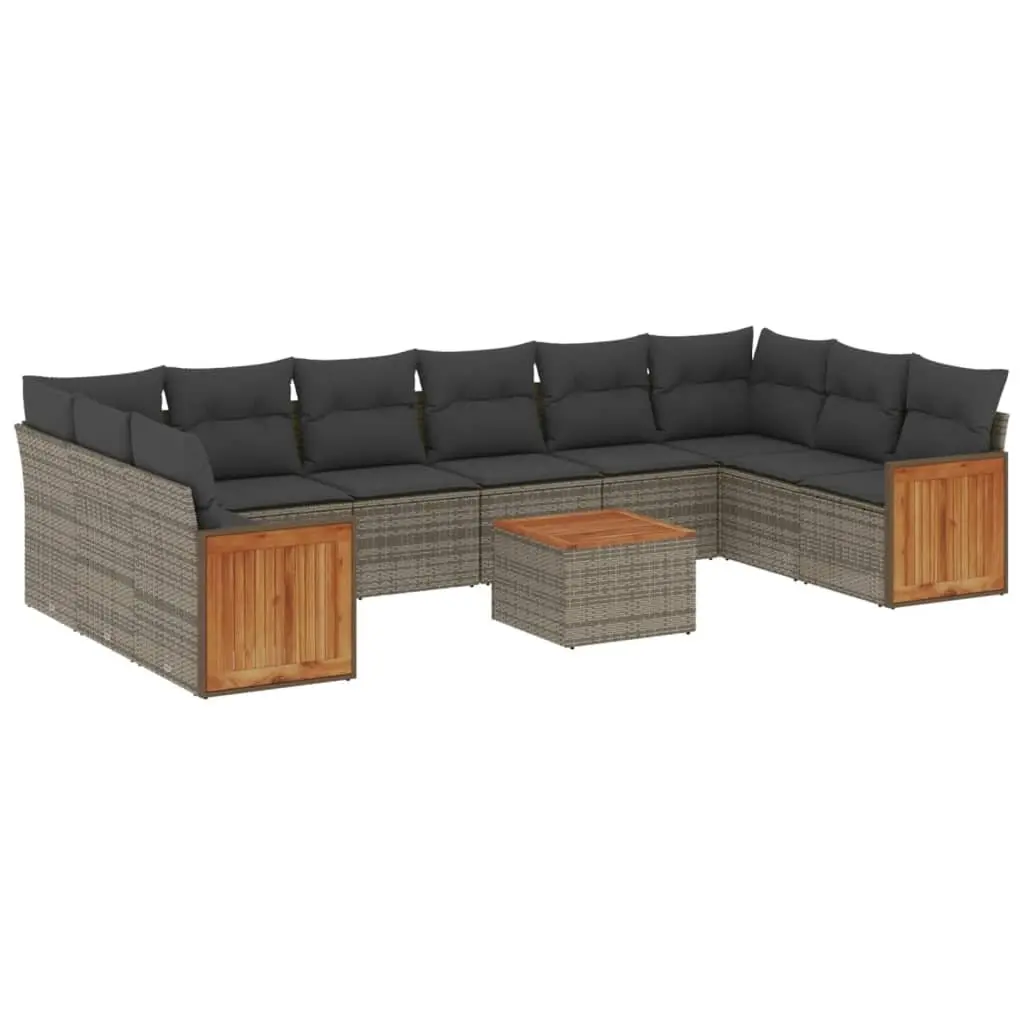 Garden Sofa Set Modular Grey Rattan 11 Piece Outdoor Furniture with Cushions
