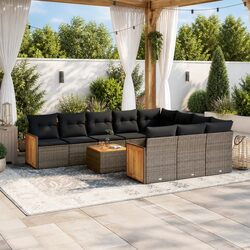 Garden Sofa Set 11 Piece Outdoor Furniture Grey Poly Rattan Modular Patio Lounge