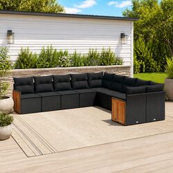 Garden Sofa Set 10 Piece Outdoor Furniture Patio Seating Black Rattan Modular