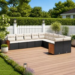 Garden Sofa Set 10 Piece Outdoor Furniture Black Patio Seating with Cushions