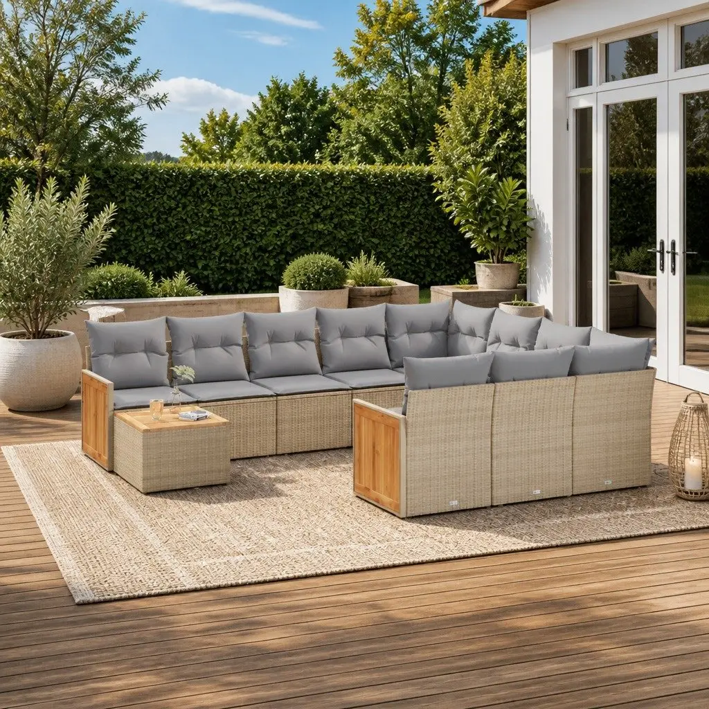 Beige 11-Piece Modular Sofa Set for Garden Comfort