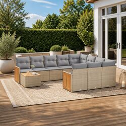 Beige 11-Piece Modular Sofa Set for Garden Comfort