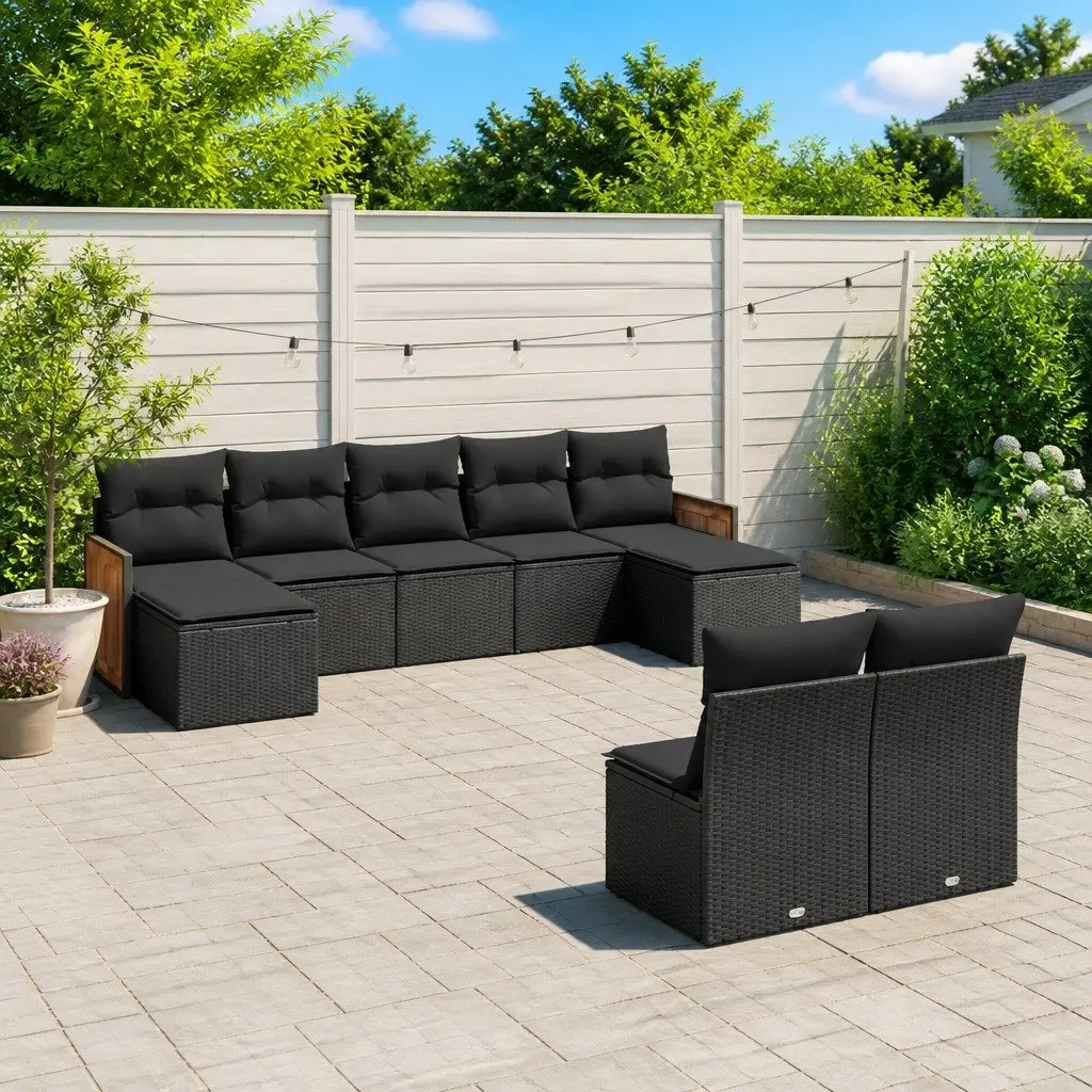 Outdoor Furniture Set 9 Piece Modular Garden Sofa Black with Cushions