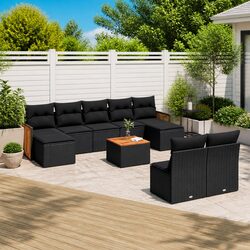 Friendly 10-Piece Outdoor Sofa Set with Cushions - Black