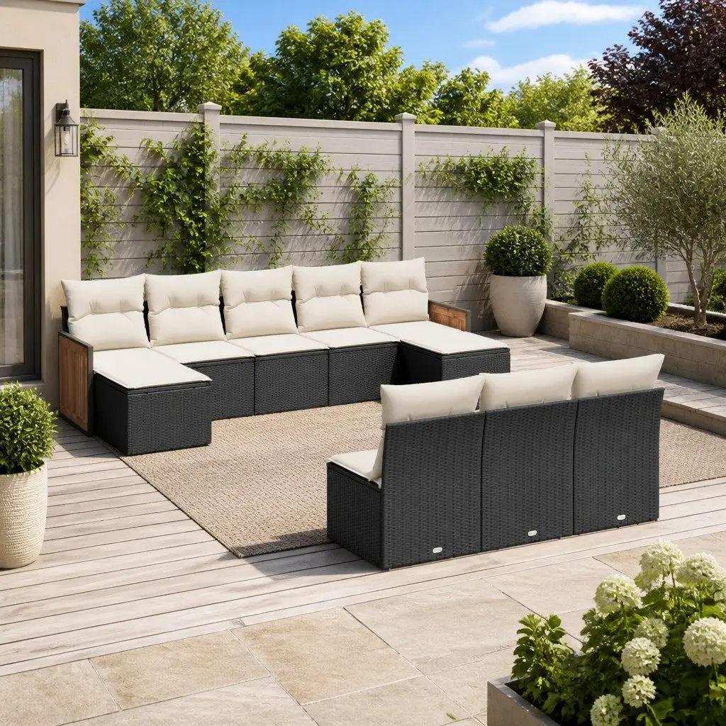 Garden Sofa Set 10 Piece Outdoor Furniture Black Poly Rattan Modular Patio
