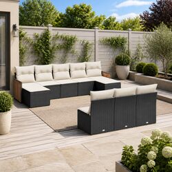 Garden Sofa Set 10 Piece Outdoor Furniture Black Poly Rattan Modular Patio