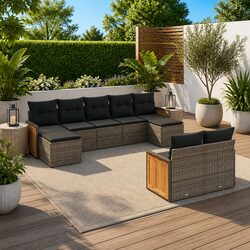 Friendly 9 Piece Outdoor Patio Sofa Set in Grey Rattan